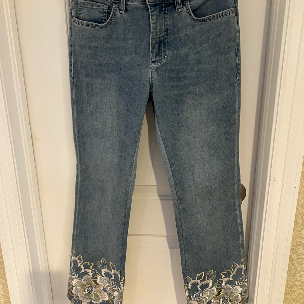 Pilcro and the Letterpress Blue Floral Ankle Jeans